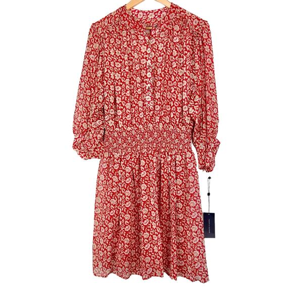 Tommy Hilfiger Floral Chiffon Mini Dress in Samba Red, Size 6 - Picture 5 of 11